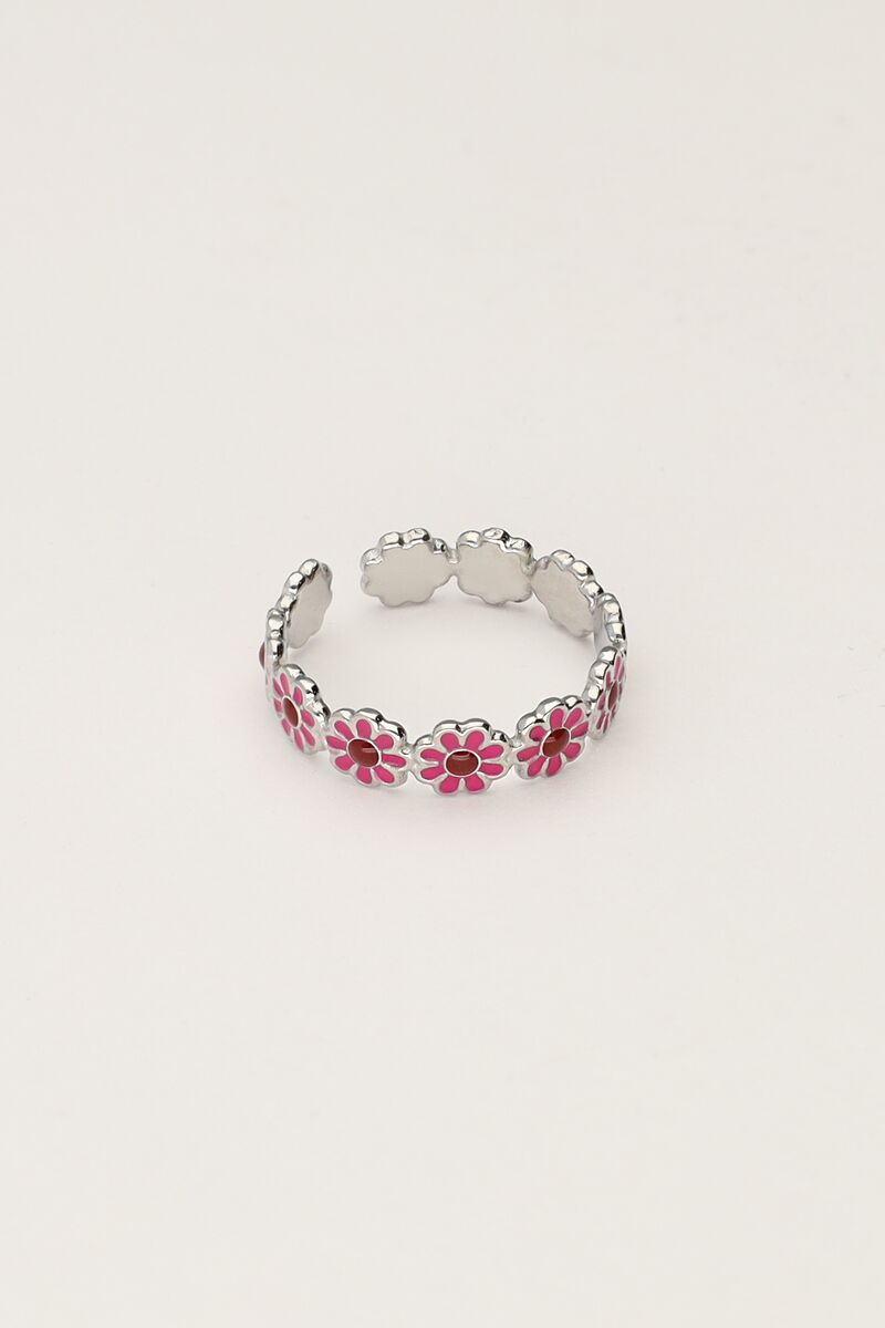 Bague vintage avec fleurs roses et rouges