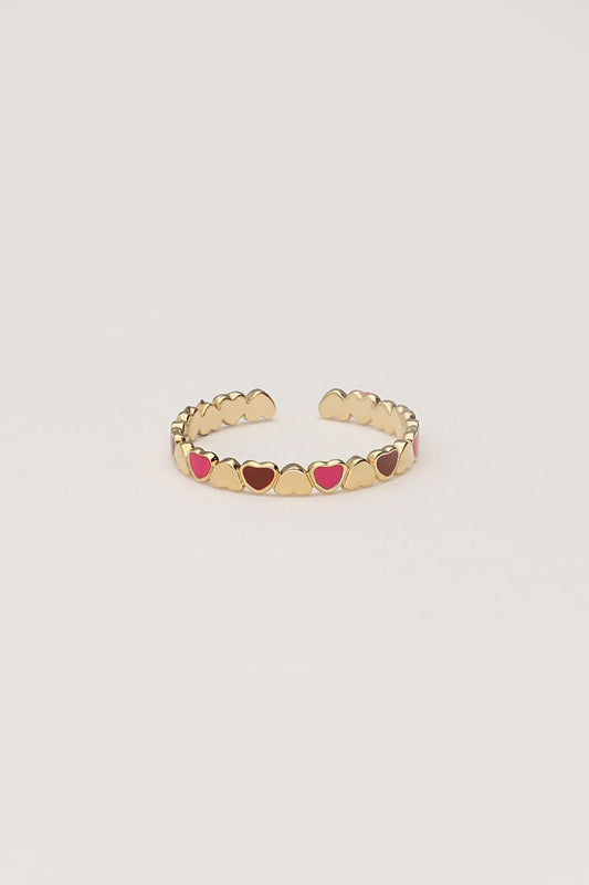 Bague vintage avec cœurs roses et rouges