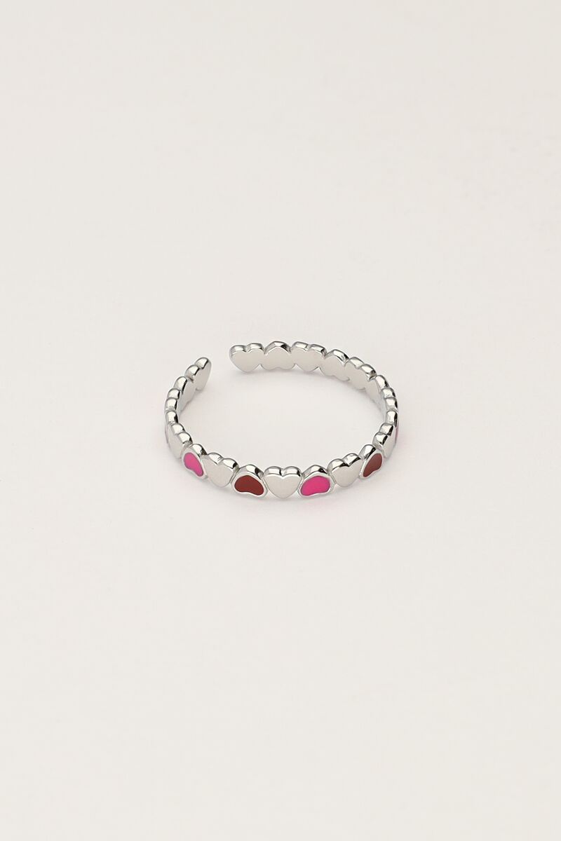 Bague vintage avec cœurs roses et rouges