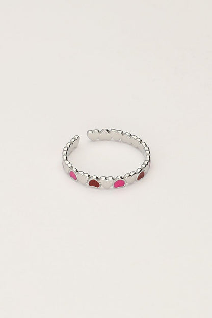 Bague vintage avec cœurs roses et rouges