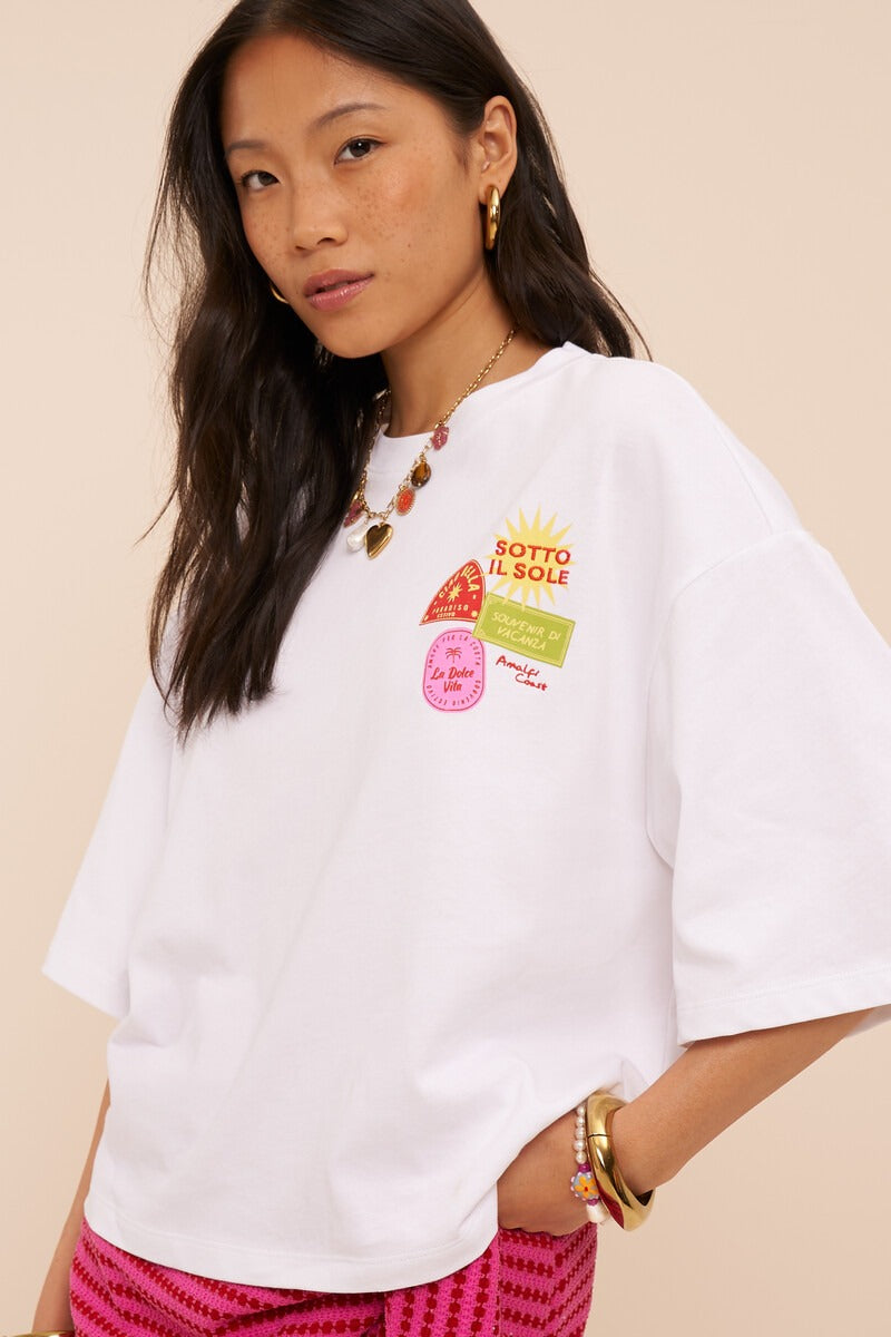 T-shirt boxy blanc 'Sotto il soleil'