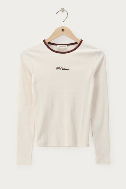 T-shirt blanc côtelé à manches longues « Club amour »