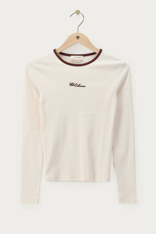 T-shirt blanc côtelé à manches longues « Club amour »