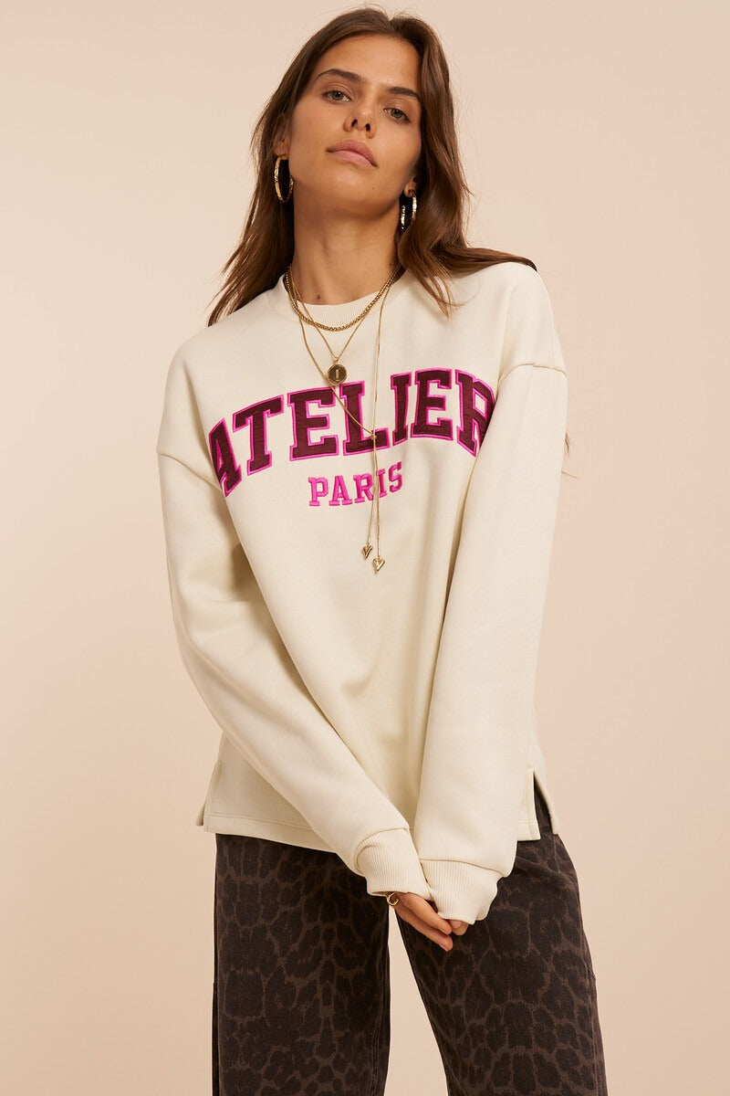 Sweat blanc 'Atelier Paris' satiné