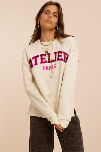 Sweat blanc 'Atelier Paris' satiné