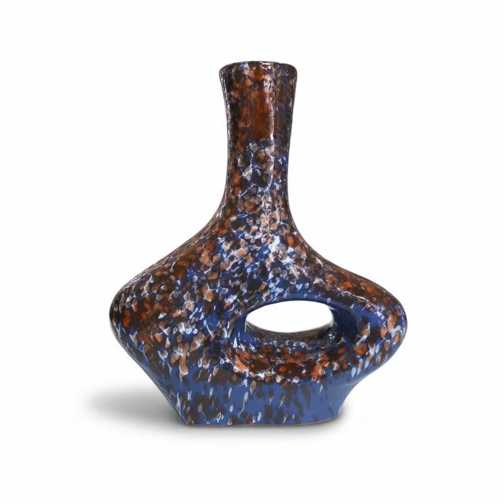 Vase émail orange bleu