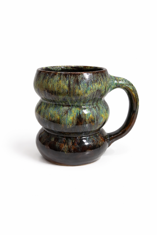 Large mug - MICHELINA tricolor yellowbluebrown