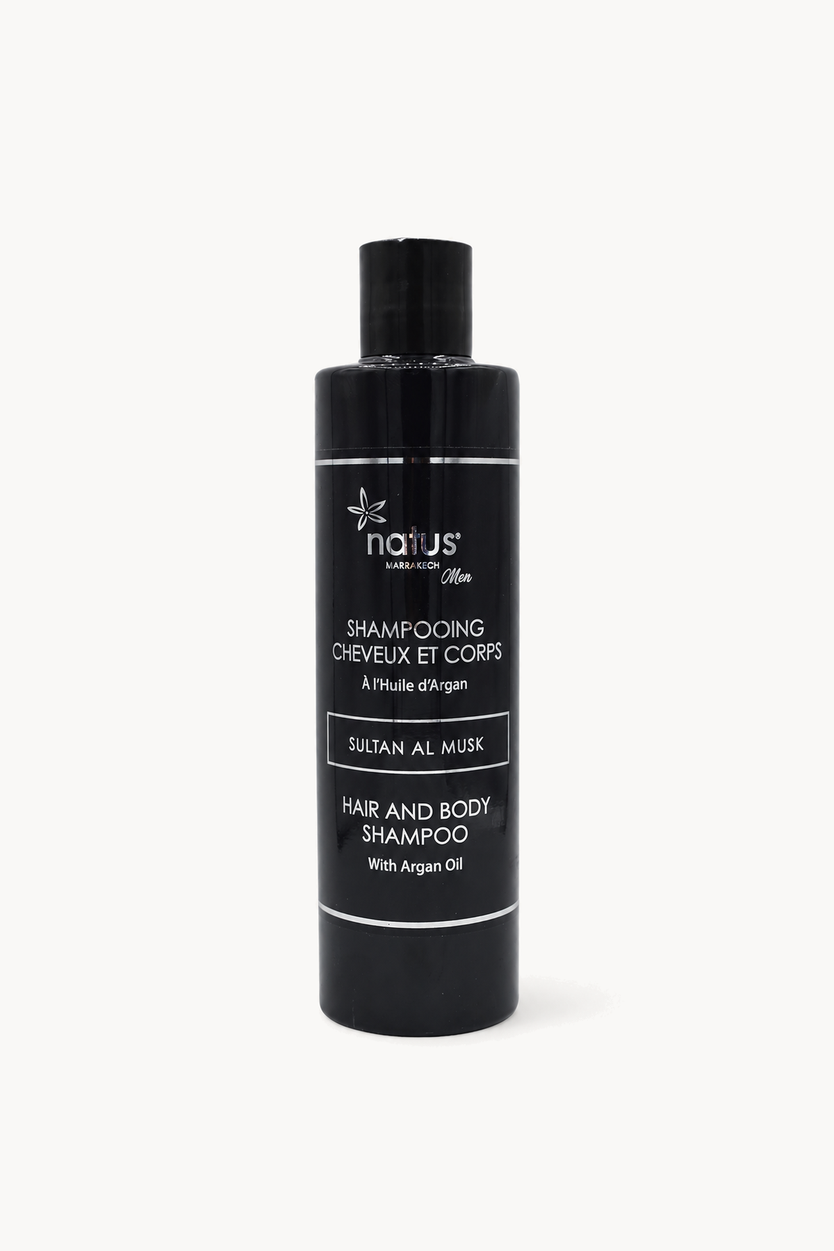SHAMPOING - Cheveux et corps SULTAN DES AGRUMES 250 ML - Natus, de face sur fond blanc cassé