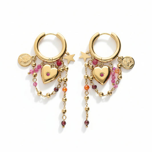 Boucles d'oreilles Starry avec cœur et perles