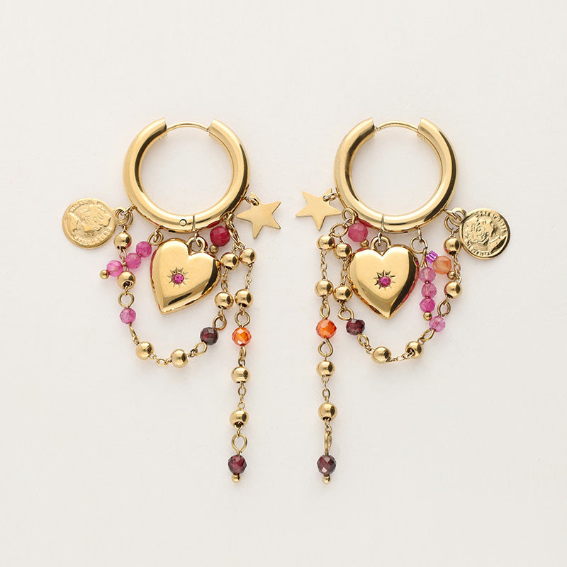 Boucles d'oreilles Starry avec cœur et perles