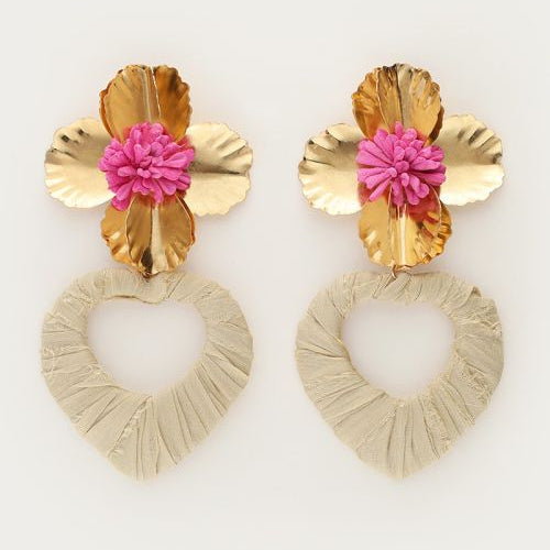 Boucles d'oreilles avec fleur et cœur