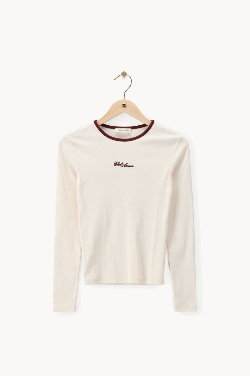 Ribbed long-sleeve white T-shirt "Club amour"
