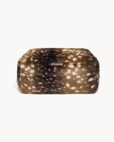 Spotted faux fur makeup bag