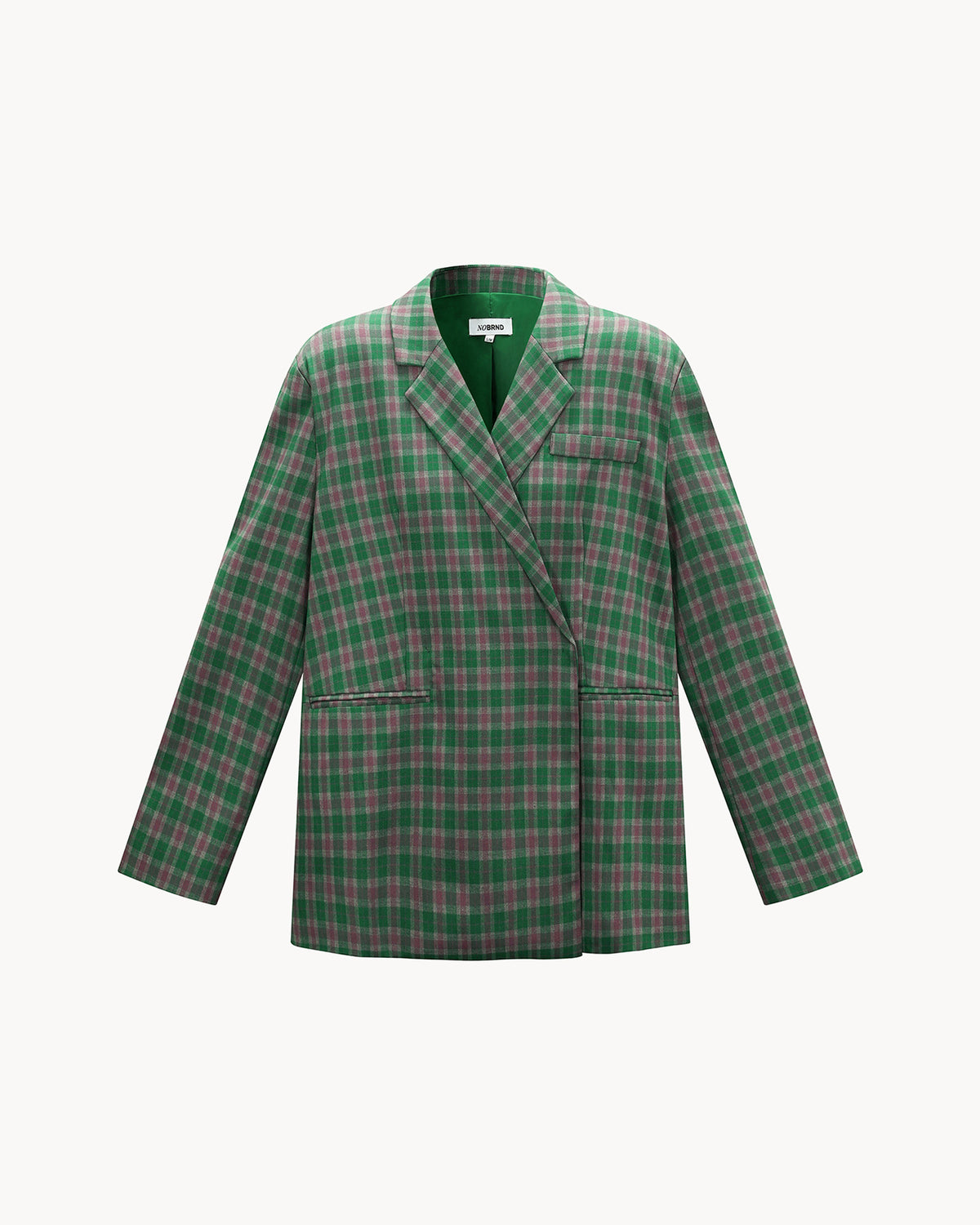 Veste à carreaux verte, coupe ample, de face